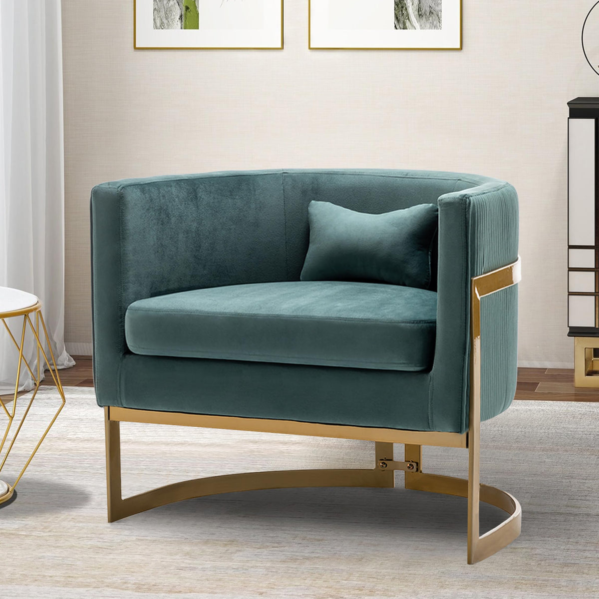 Apeaka Velvet Accent Chair, Modern Upholstered Arm Chair For Living Room Bedroom Sofa Side Chair Velvet Barrel Chair With Gold L