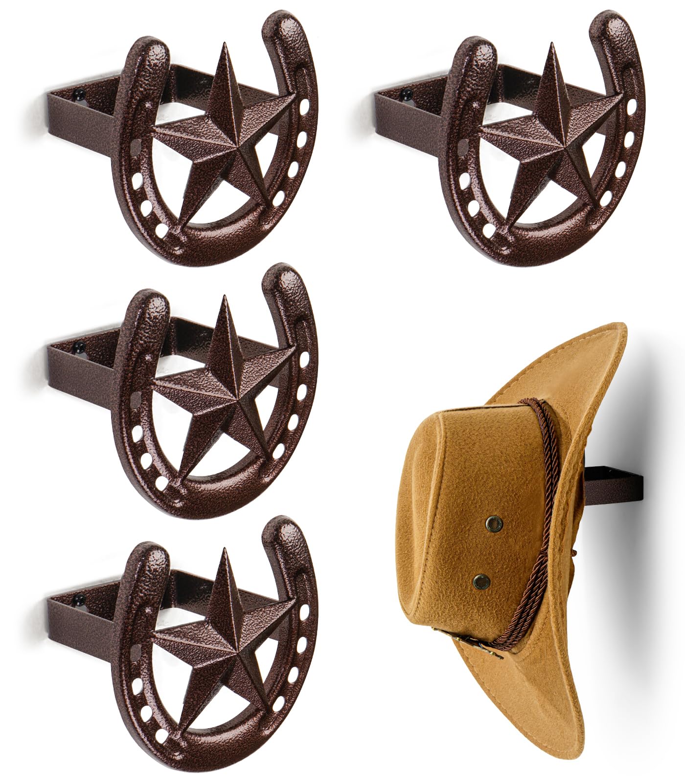 Cowboy Hat Hanger Wall Mount, 4 Pack Cowboy Hat Rack, Metal Horseshoe Hook, Horseshoe Decor, Western Hat Hook for Wall, Hat Hold