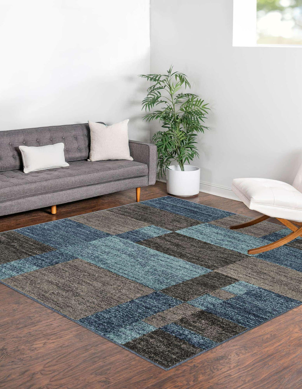 Unique Loom Autumn Collection Area Rug - Providence (5' 3'' Square, Blue Gray/ Light Brown)