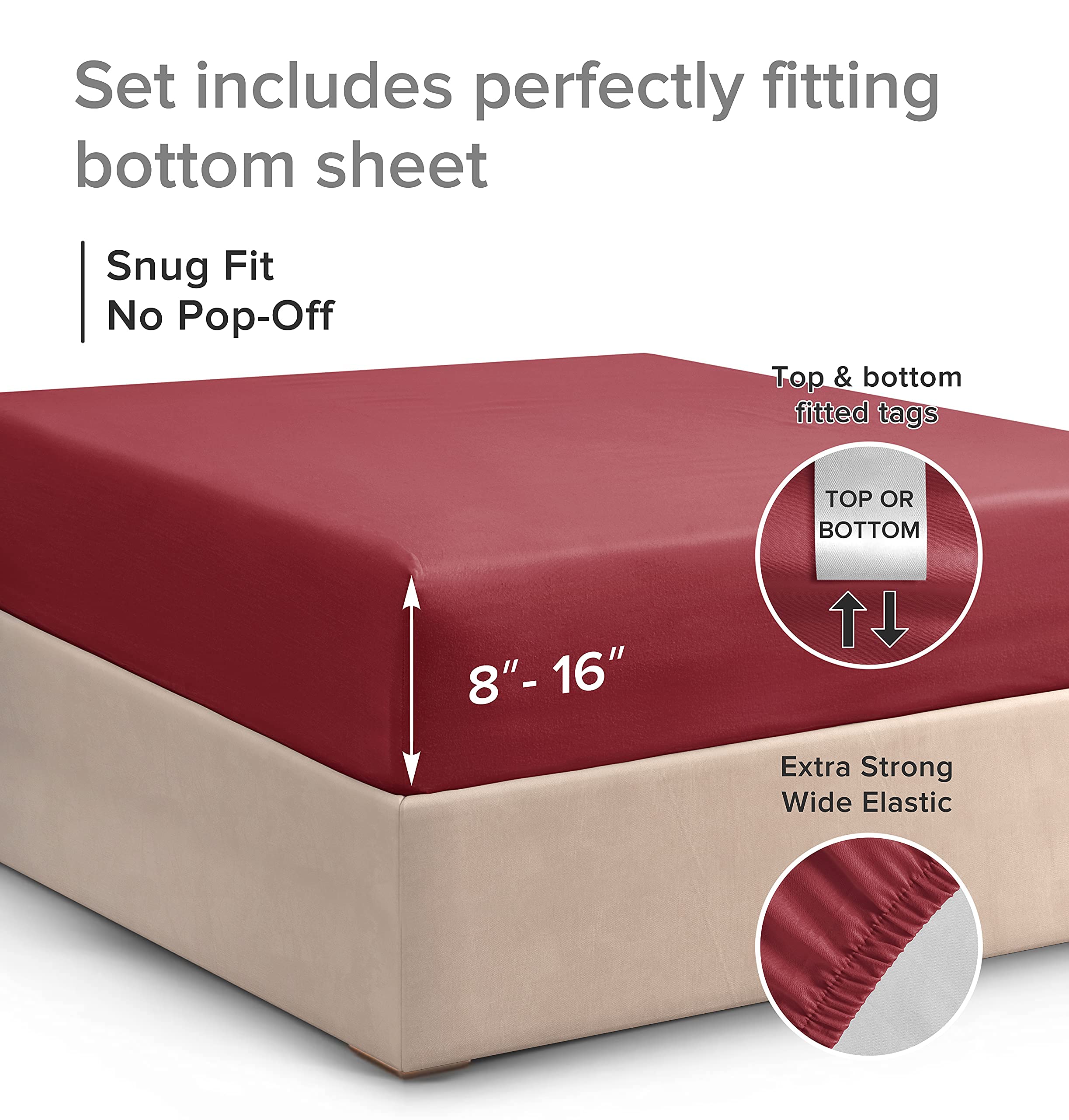 King Size Fitted Bed Sheet - Hotel Luxury Single Fitted Sheet Only - Fits Mattress Up To 16' - Extra Soft, Wrinkle Free, Breathable Sheet For Women, Men, Kids & Teens - Burgundy Single Fitted Sheet