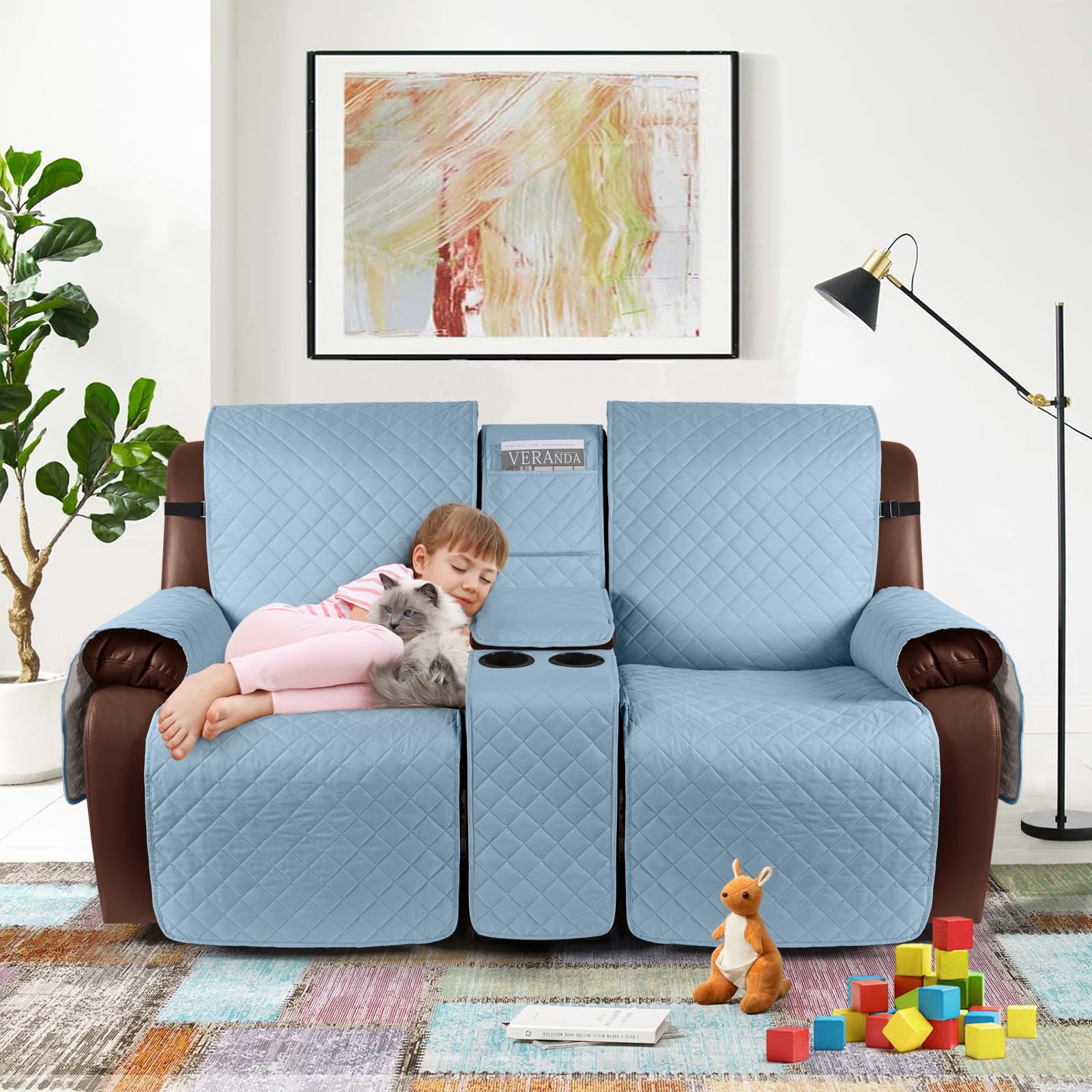 Kincam 100% Waterproof Recliner Loveseat Cover With Console, Non-Slip Reclining Couch Covers For 2 Seat, Recliner Sofa Cover Fur