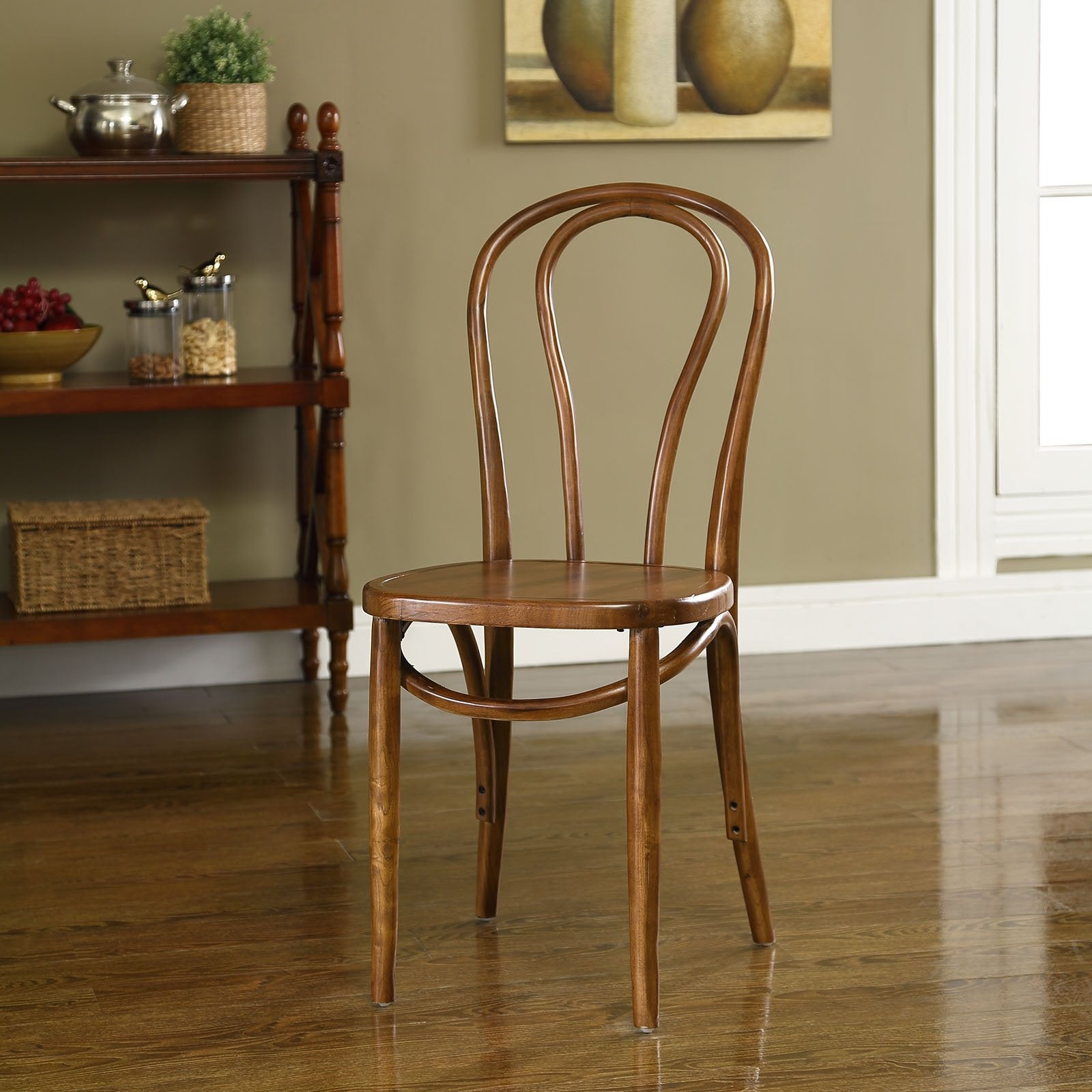 Modway Eon Natural Elm Wood Kitchen And Dining Room Chair In Walnut - Fully Assembled, Slat Back, 16&quot;D X 20.5&quot;W X 35&quot;H