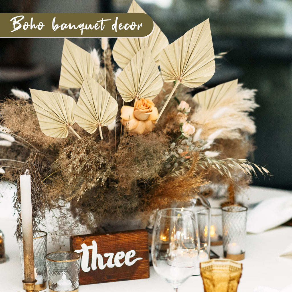 Chenkaiyang 10 Pcs Boho Dried Palm Spears Leaves Bulk, Small Natural Dried Real Palm Fans,Dried Palm Leaves With Stem Dried Leaf