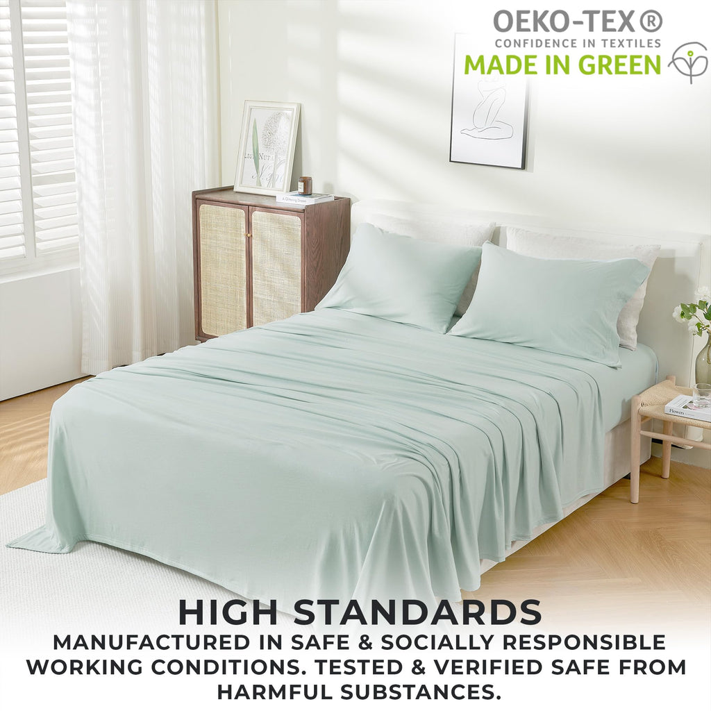 3 Piece Jersey Knit Twin Cotton Blend Aqua Sheet Set | Ultra-Soft T-Shirt Jersey Bedding Sheets & Pillowcases | Heathered, Breat