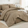 Litanika King Size Comforter Set Taupe - 7 Pieces Bed In A Bag King Beddding Comforter Sets, Solid Lightweight Bed Set With Comf