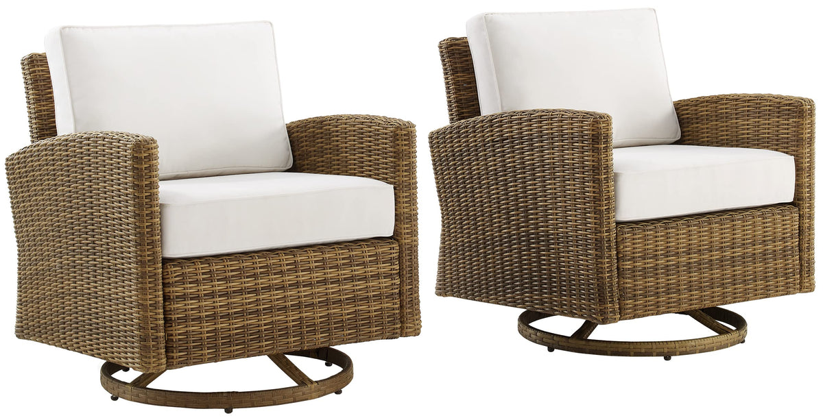 Crosley Furniture Bradenton 2-Piece Wicker Swivel Rocker Outdoor Chair Set With Sunbrella Patio Cushions, Brown With Sunbrella Cushions