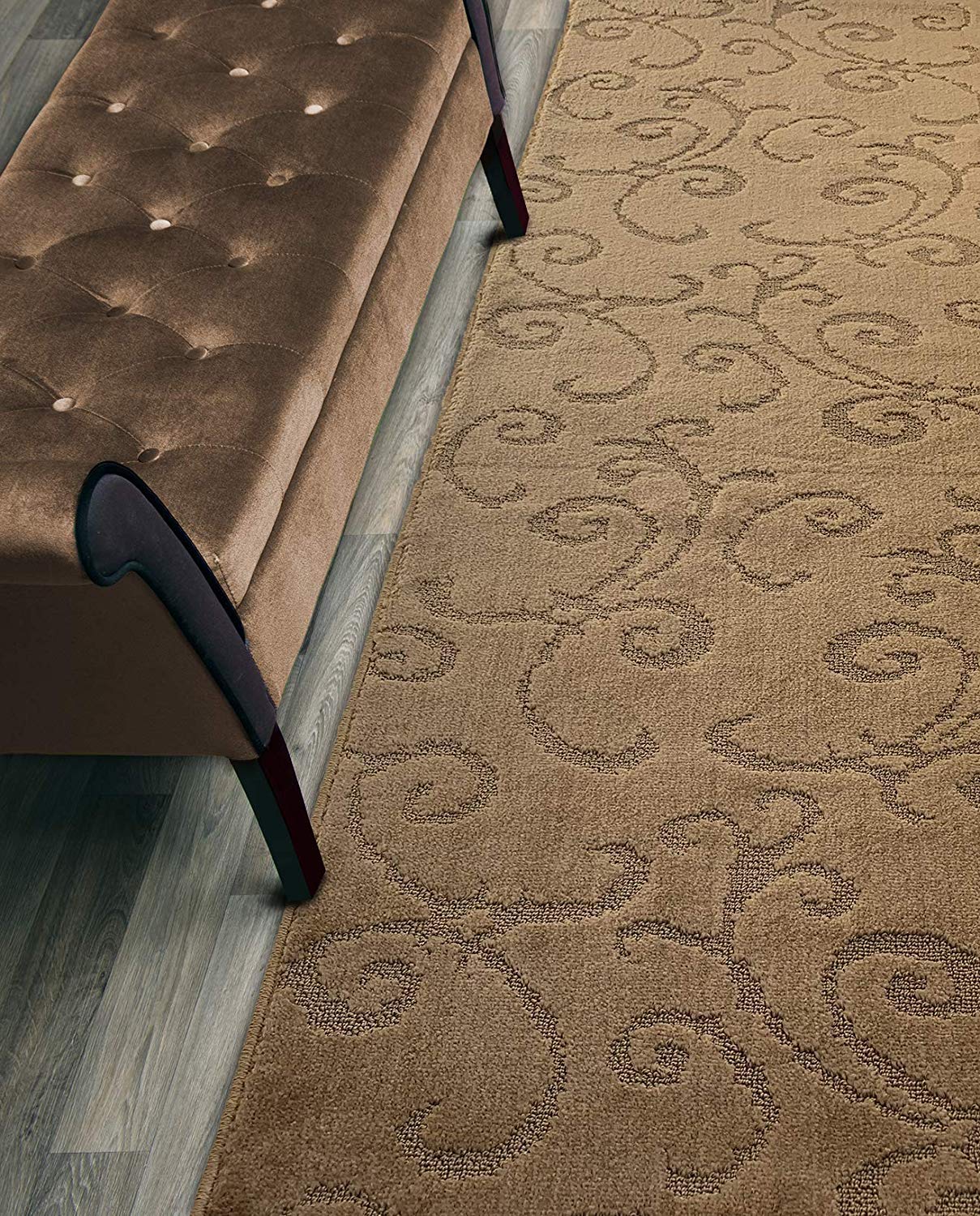 ORFA HOME Custom Length Hallway Runner Rug,Slip Resistant,Scroll Brownish Beige, 26 Inch X 5 feet, Sold and Priced Per Foot