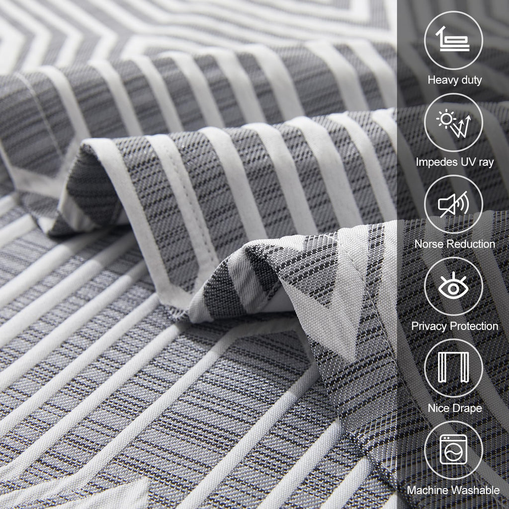 Dark Grey And Silvery 100% Blackout Curtains 120 Inch Length 2 Panels, Jacquard Thermal Insulated Noise Reducing Grommet Drapes