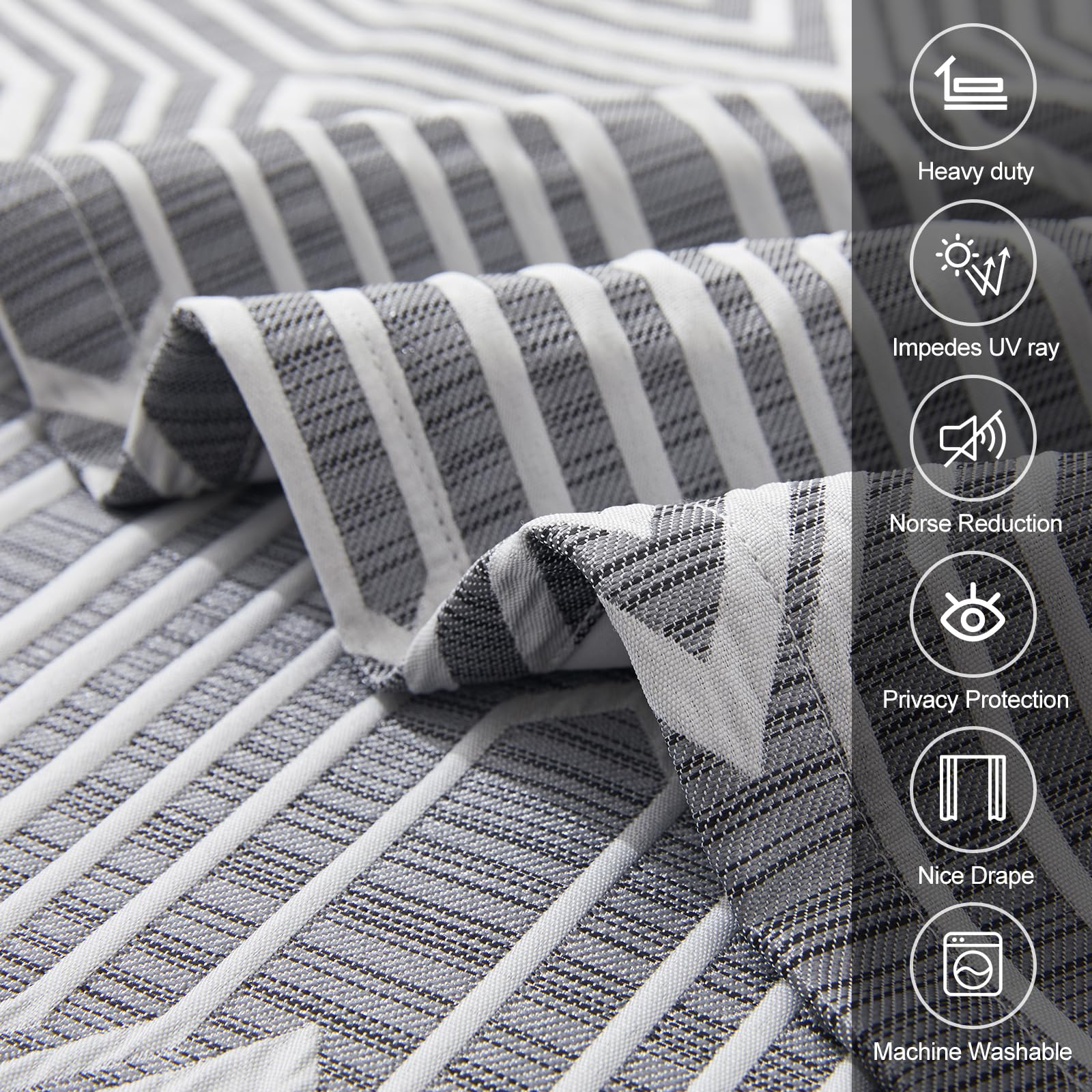 Dark Grey And Silvery 100% Blackout Curtains 63 Inch Length 2 Panels, Jacquard Thermal Insulated Noise Reducing Grommet Drapes F