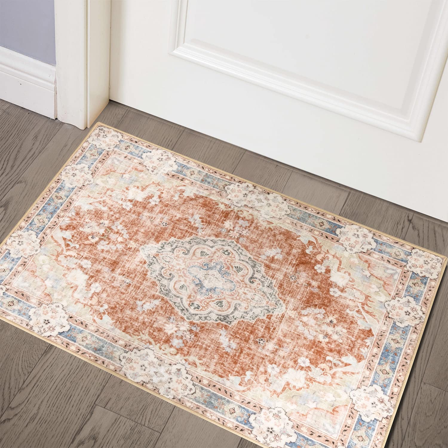 MUJOO 2x3 Rugs Machine Washable Area Rugs for Entryway Boho Rug for Bathroom Kitchen Non Slip Carpet Abstract Soft Low-Pile Or