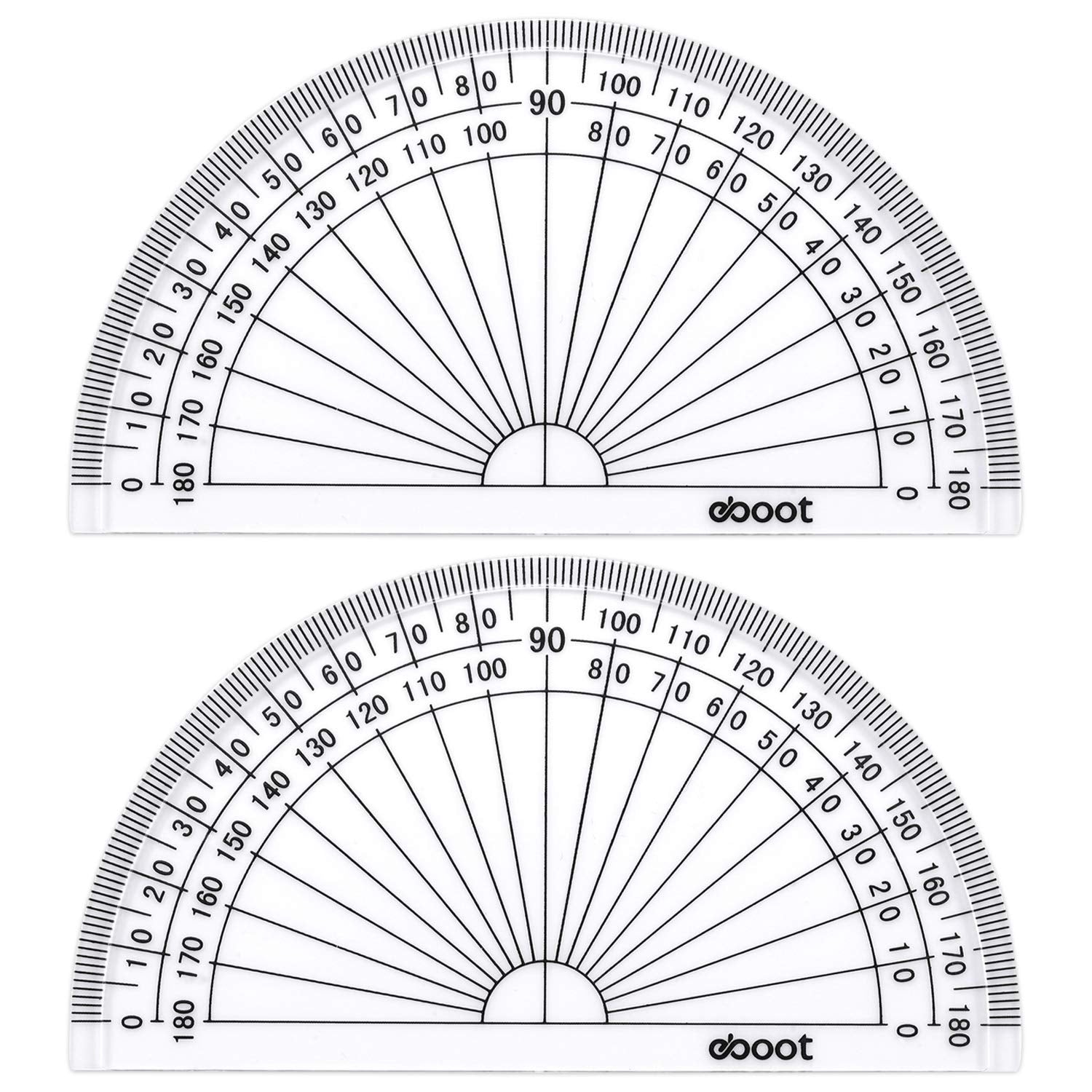 Plastic Protractor Math Protractors 180 Degrees, 4 Inch, Clear, Pack Of 2