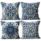 M-Qizi Blue Throw Pillow Covers - Linen Blue Pillow Covers 18x18 Set of 4, Decorative Blue and White Pillow Covers, Chinoiserie 