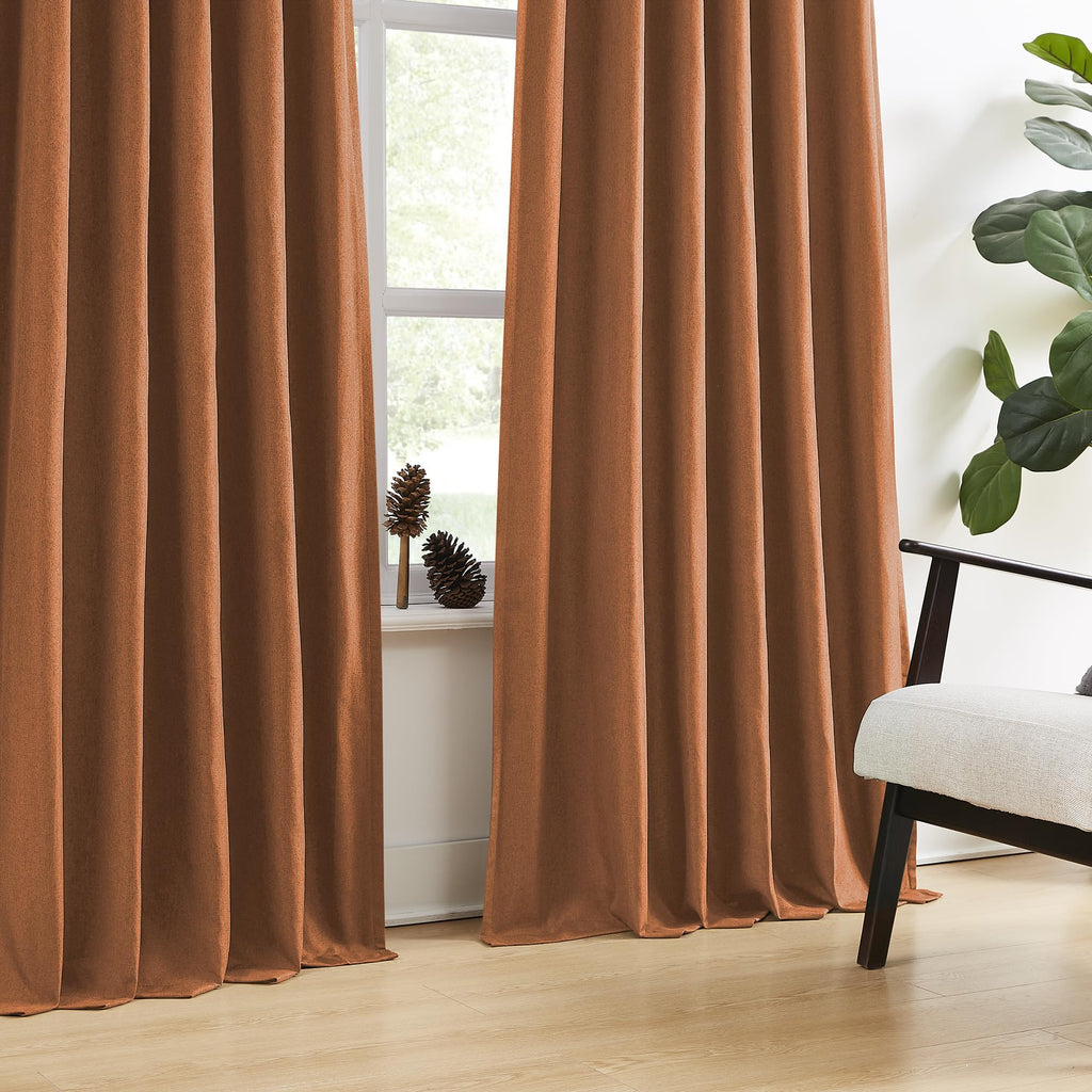 Dualife Rust Pinch Pleated Blackout Curtains 102 Inches Long, Boho Farmhouse Retro Totally Blackout Curtains Drapes With Hooks F