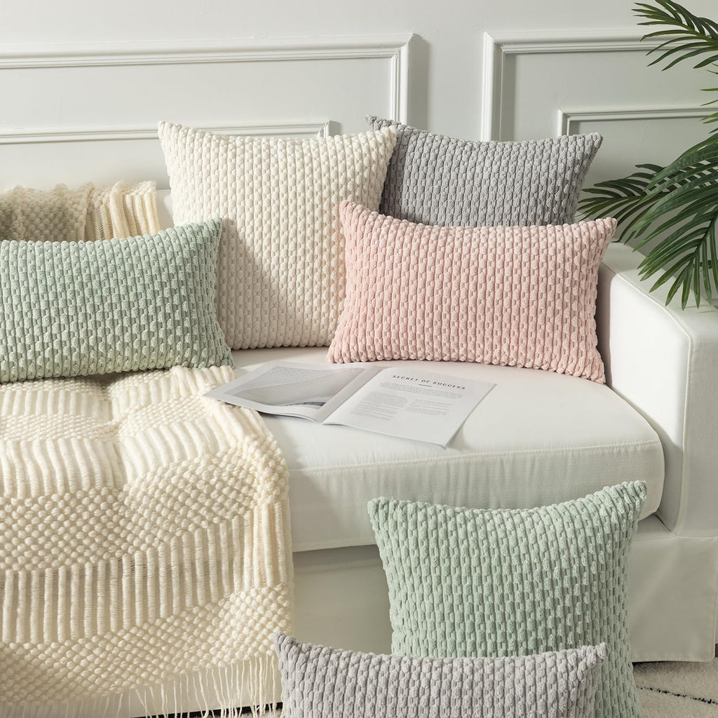 Kevin Textile Pack Of 2 Corduroy Decorative Throw Pillow Covers 16X16 Inch Spring Soft Boho Striped Pillow Covers Modern Farmhouse Home Decor For Spring Sofa Living Room Couch Bed Light Green