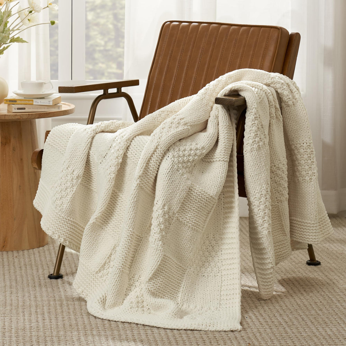 Am  Lie Home Checkered Throw Blanket Soft Cozy Knit Throw Blanket Farmhouse Decorative Chenille Throw Blanket For Couch Bed Sofa