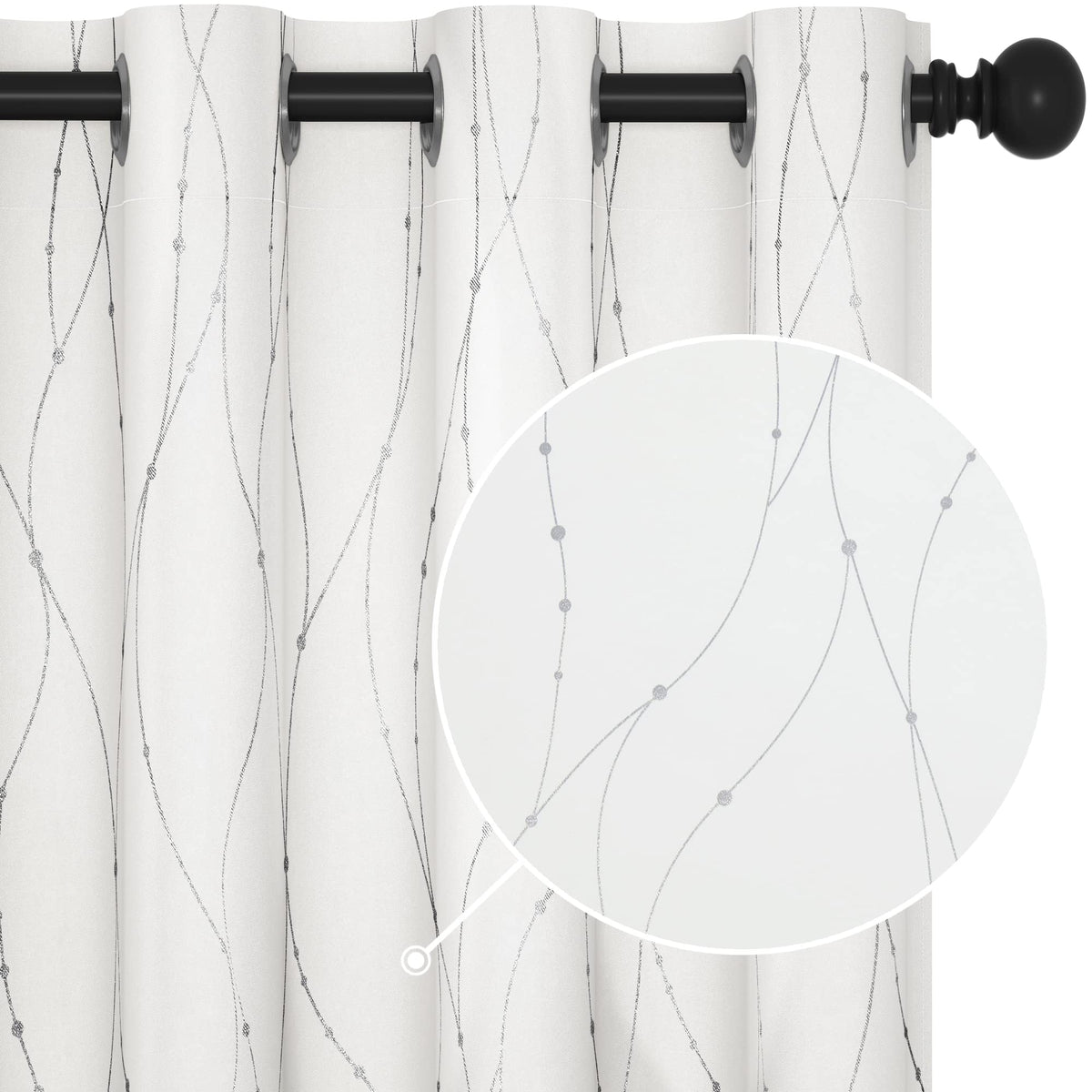 Deconovo 50% Blackout Curtains, Foil Printed Wave Line With Dots Grommet Bedroom Curtains, Living Room Darkening Small Window Cu
