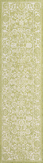 Jonathan Y Smb100D-210 Tela Bohemian Textured Weave Floral Indoor Outdoor -Area Rug, Coastal, Traditional, Transitional Easy-Cleaning,Bedroom,Kitchen,Backyard,Patio,Non Shedding, Green/Cream, 2 X 10
