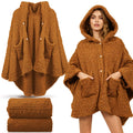 Mindsoft 2 Pcs Wearable Blanket Sherpa Fleece Shawl for Women Cozy Gifts for Mom Winter Warm Poncho Adults TV Throw Hooded(Brown