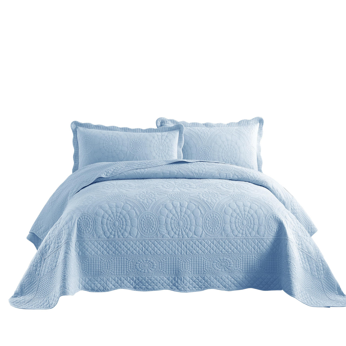 Marcielo 3-Piece 100% Cotton Oversized Bedspread Quilt Set Coverlet Set Farmhouse Bedding Set Tf, Light Blue, King