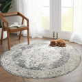 jinchan Round Rug 5ft Washable Rug Area Rug Vintage Rug Indoor Floor Cover Print Distressed Grey Multi Circle Rug 5 Round Gray 