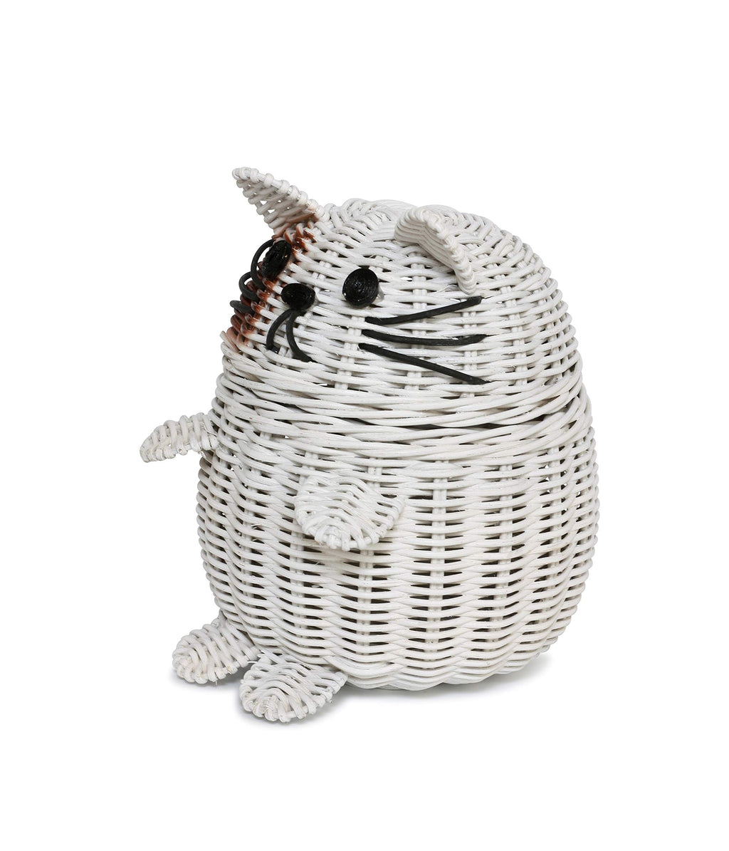 G6 Collection Cat Rattan Storage Basket With Lid Decorative Bin Home Decor Hand Woven Shelf Organizer Cute Handmade Handcrafted