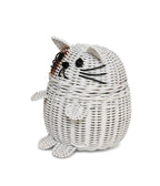 G6 Collection Cat Rattan Storage Basket With Lid Decorative Bin Home Decor Hand Woven Shelf Organizer Cute Handmade Handcrafted