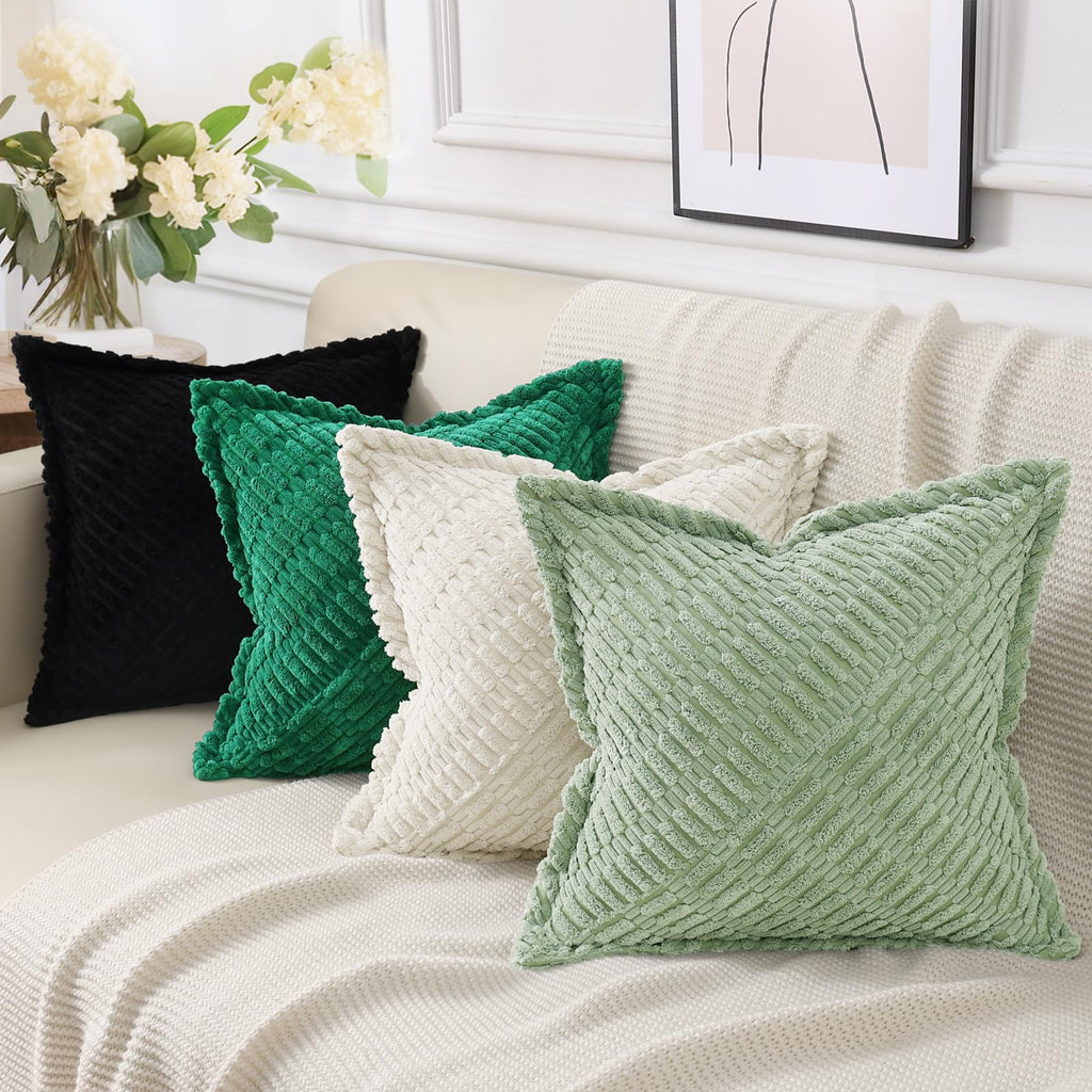 Decoruhome Decorative Black Throw Pillow Covers 16X16 Set Of 2 With Splicing, Boho Soft Corduroy Broadside Twill Pillow Covers F