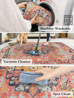 Lahome Bohemian Floral Medallion Round Rug - 3Ft Small Hot Pink Round Area Rug For Girls Bedroom Nursery Mat, Boho Washable Soft