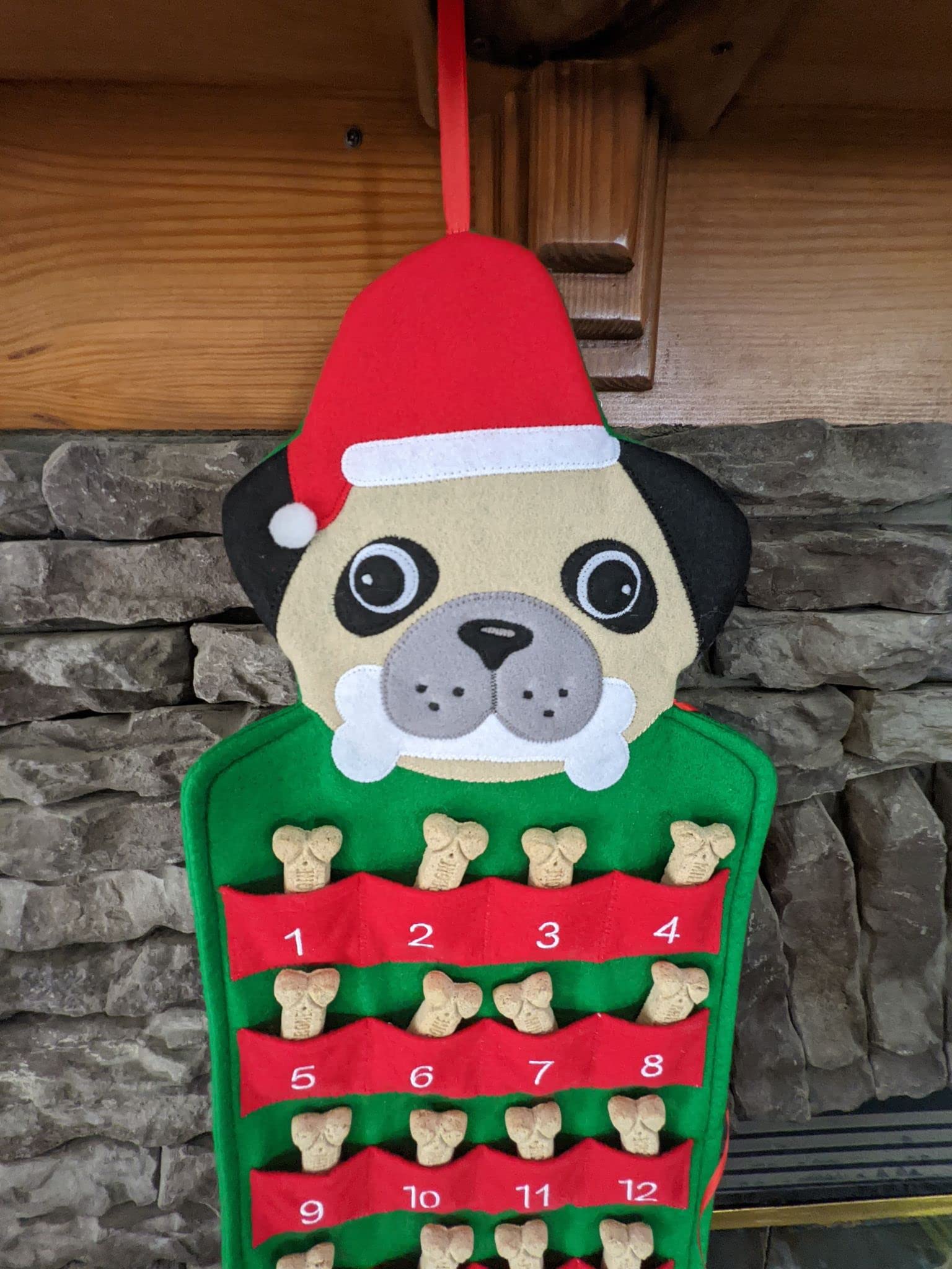 Happie Hare - Pug Dog Pet Puppy Hanging Holiday Advent Calendar With Pockets - Countdown To Christmas And Holiday For Kids & Fam