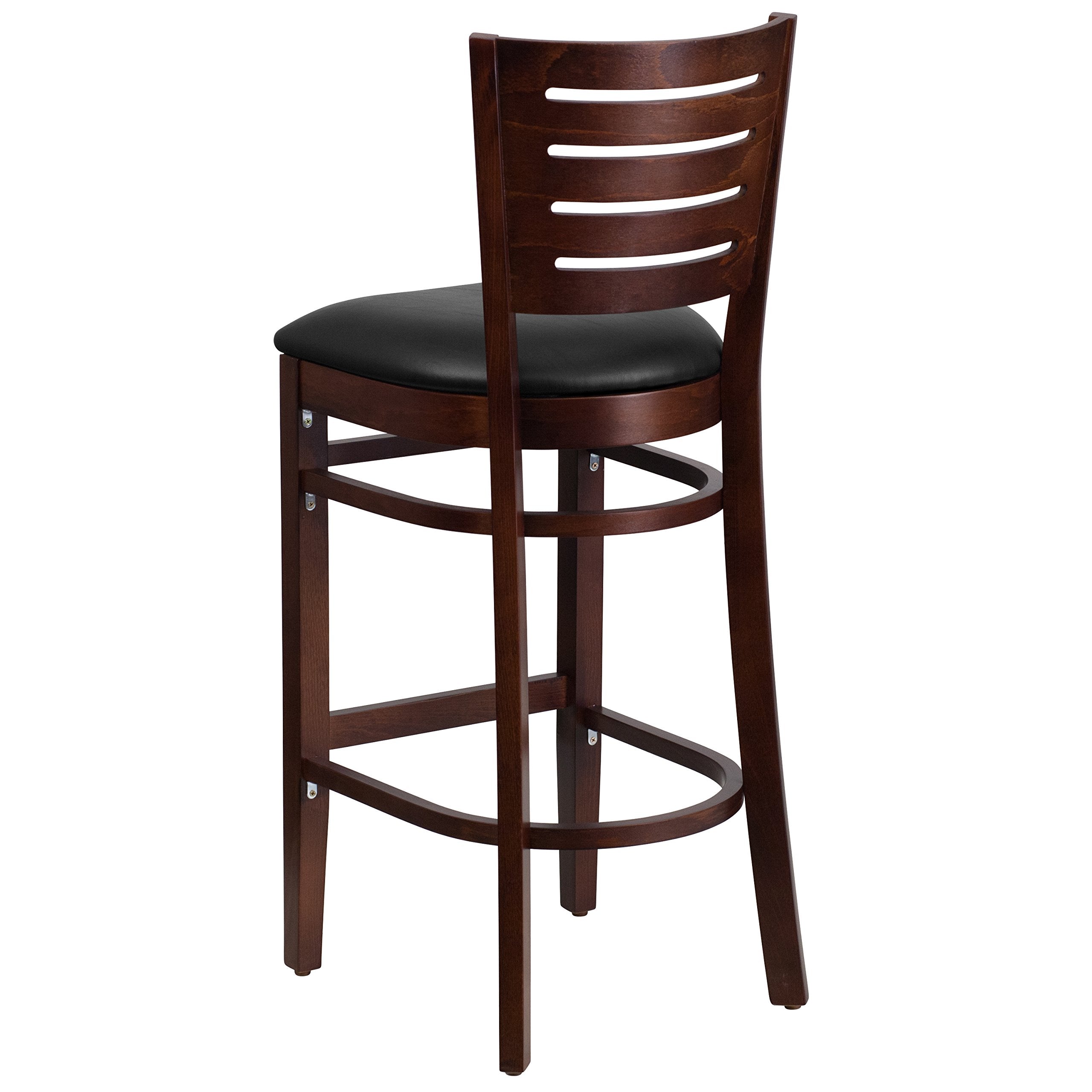 Flash Furniture Darby Series Slat Back Walnut Wood Restaurant Barstool - Black Vinyl Seat