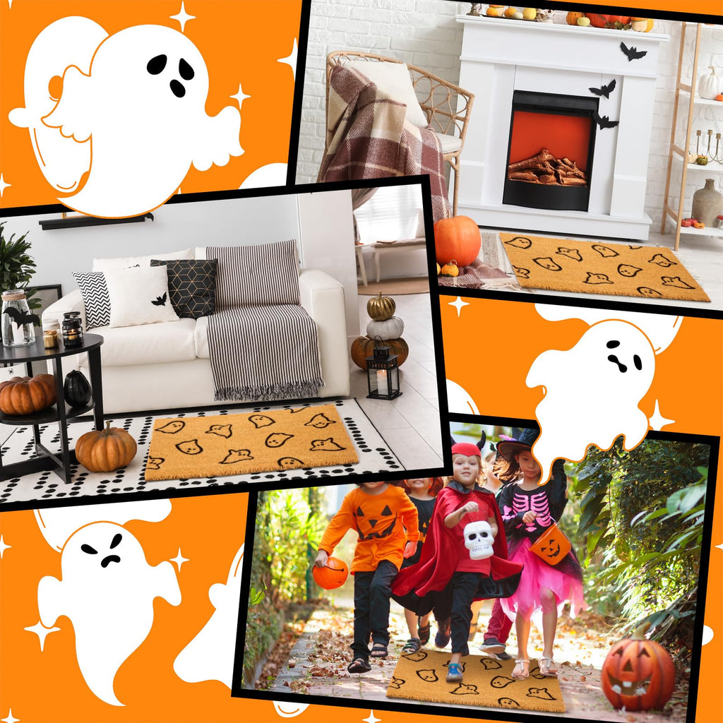 Ceenna Halloween Doormat Coir Ghost Welcome Doormat Funny Halloween Ghost Door Mat With Anti-Slip Rubber Non Slip Floor Doormat
