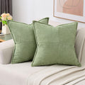 Haussy Sage Green Large Decorative Throw Pillow Covers 26X26 Inch Set Of 2,Soft Solid Corduroy Striped Cushion Case,Square Euro