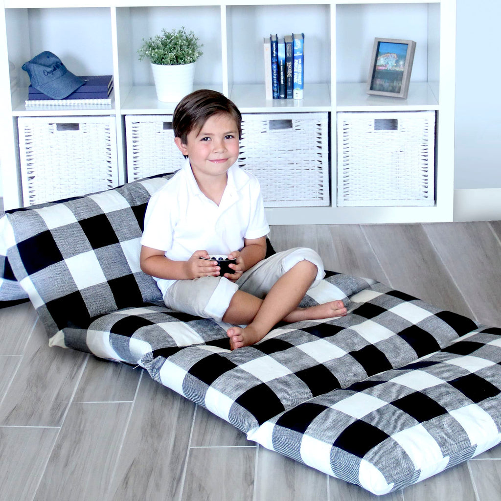Butterfly Craze Floor Pillow Case, Mattress Bed Lounger Cover, Black/White, King Size - Cozy Seating Solution for Kids & Adults,