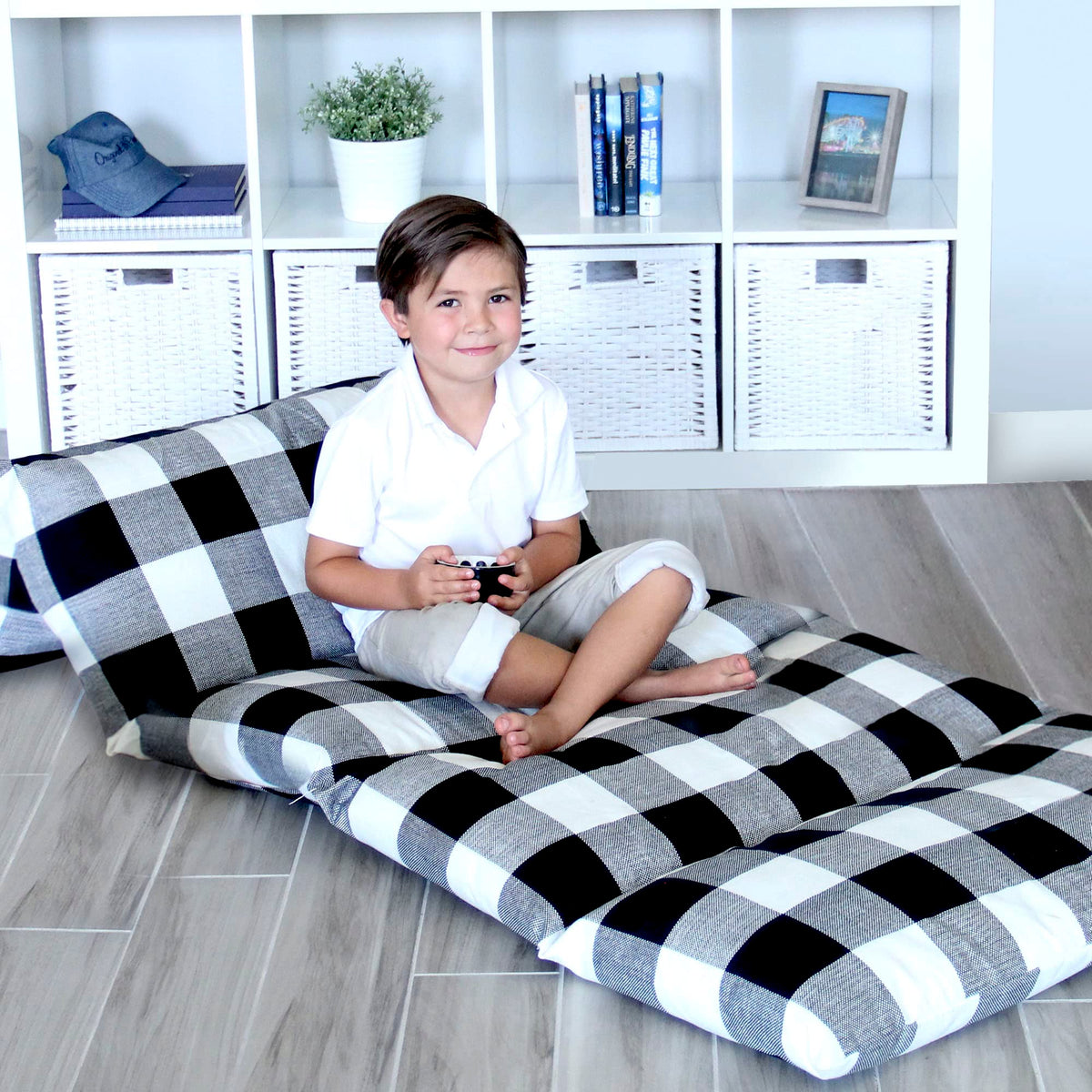 Butterfly Craze Floor Pillow Case, Mattress Bed Lounger Cover, Black/White, Queen Size - Cozy Seating Solution For Kids & Adults