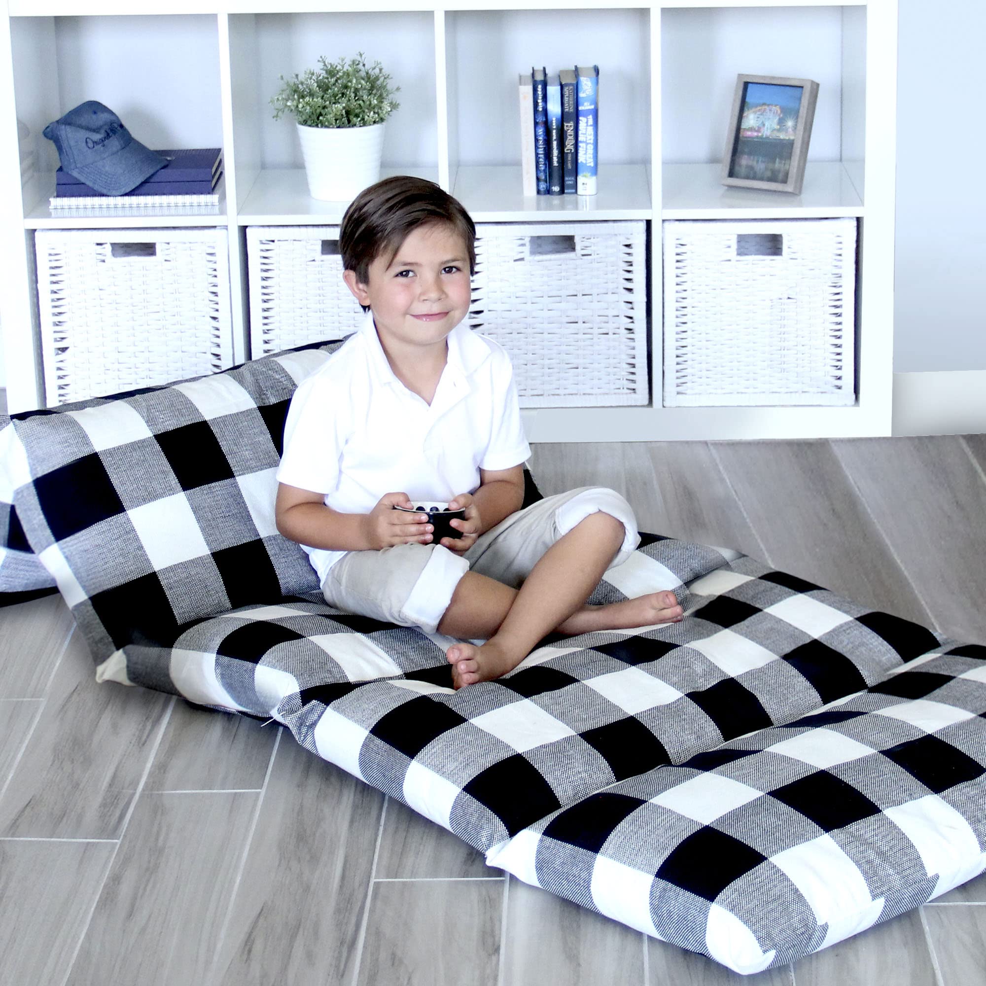 Butterfly Craze Floor Pillow Case, Mattress Bed Lounger Cover, Black/White, Queen Size - Cozy Seating Solution For Kids & Adults