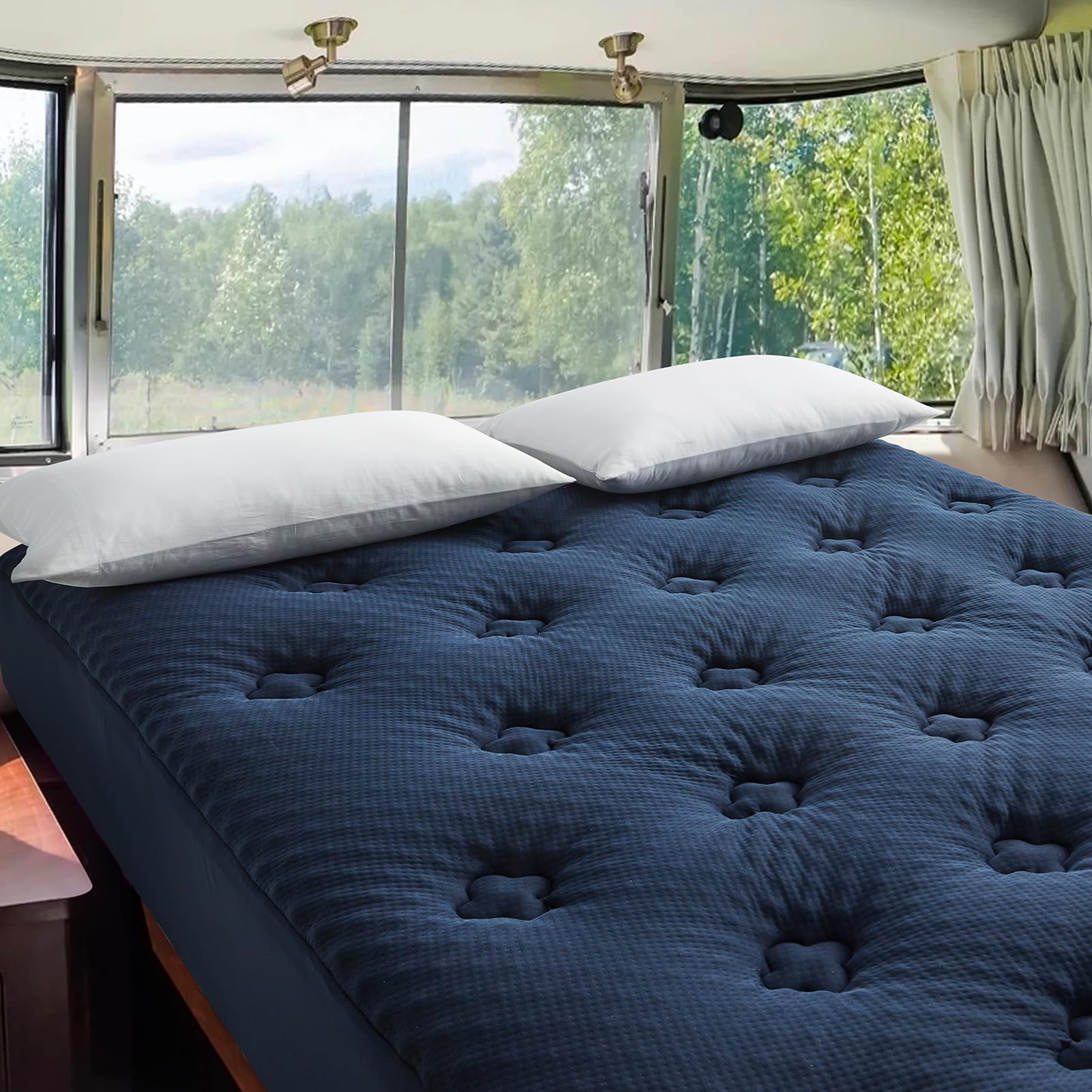 Hansleep Memory Foam Mattress Topper Short Queen, Rv Camper Queen Mattress Pad With Deep Pocket, Breathable Pillow Top Rv Short