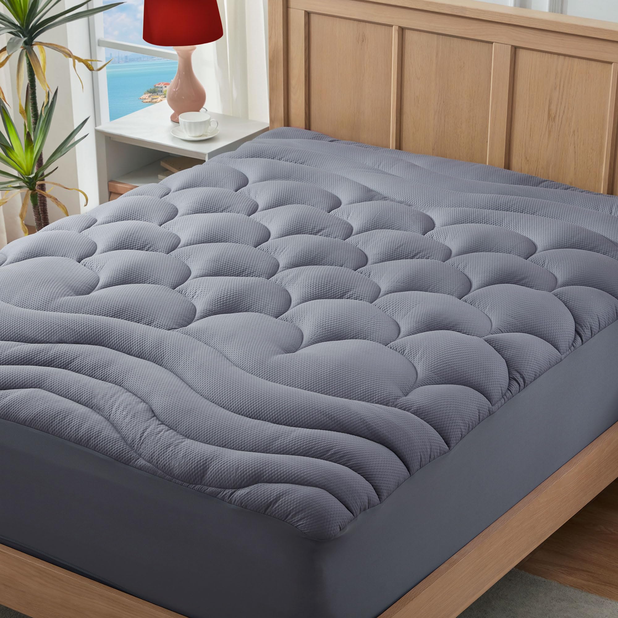Elven Home Queen Mattress Topper Pillow Top Cooling Mattress Pad Quilted Fitted Thick Mattress Cover Queen Size Bed 8-21' Deep