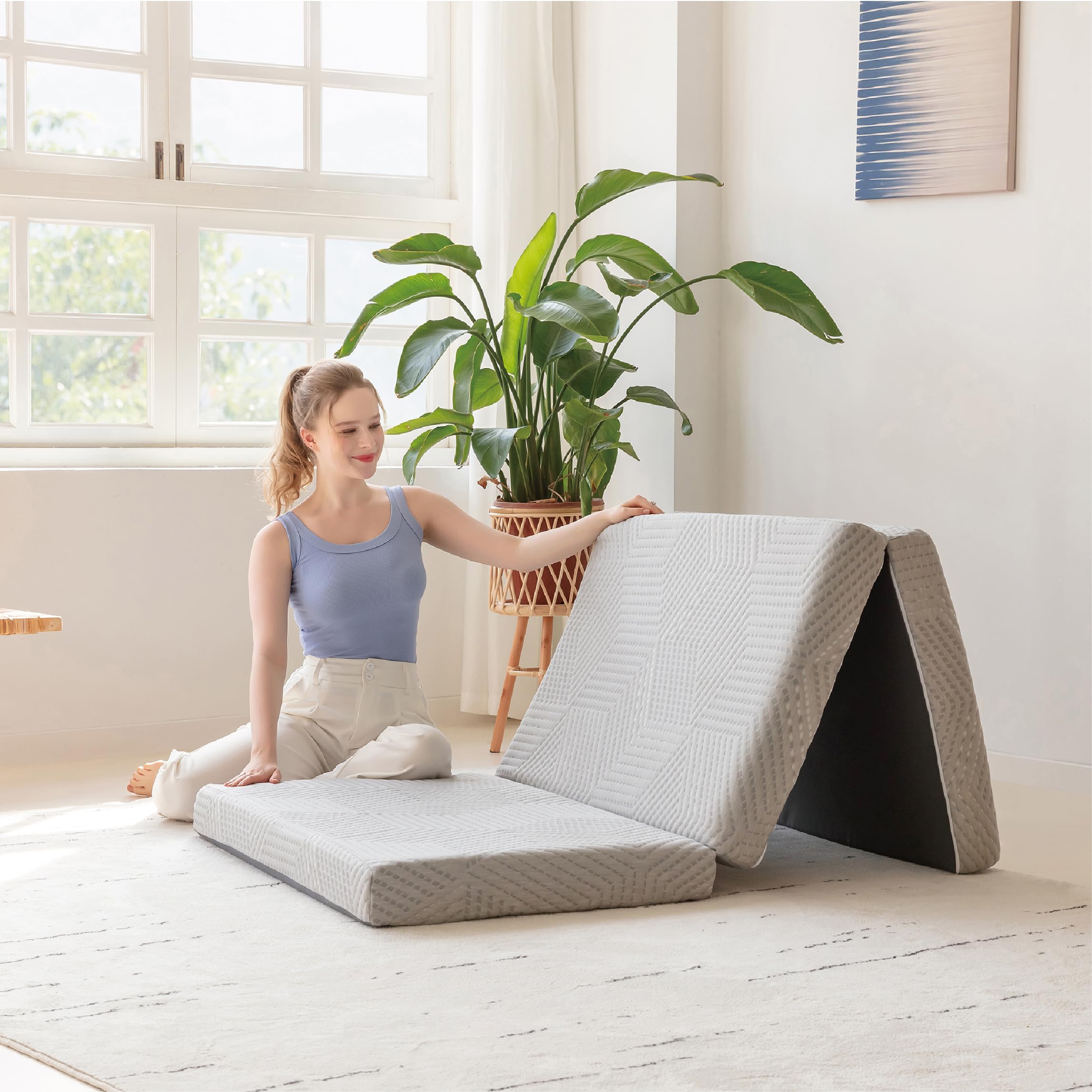 Tri-Fold Memory Foam Mattress, 4 Inch Twin Xl Folding Mattress With Collapsible And Washable Cover, Travel And Guest Mat, 80'×38'×4', Grey