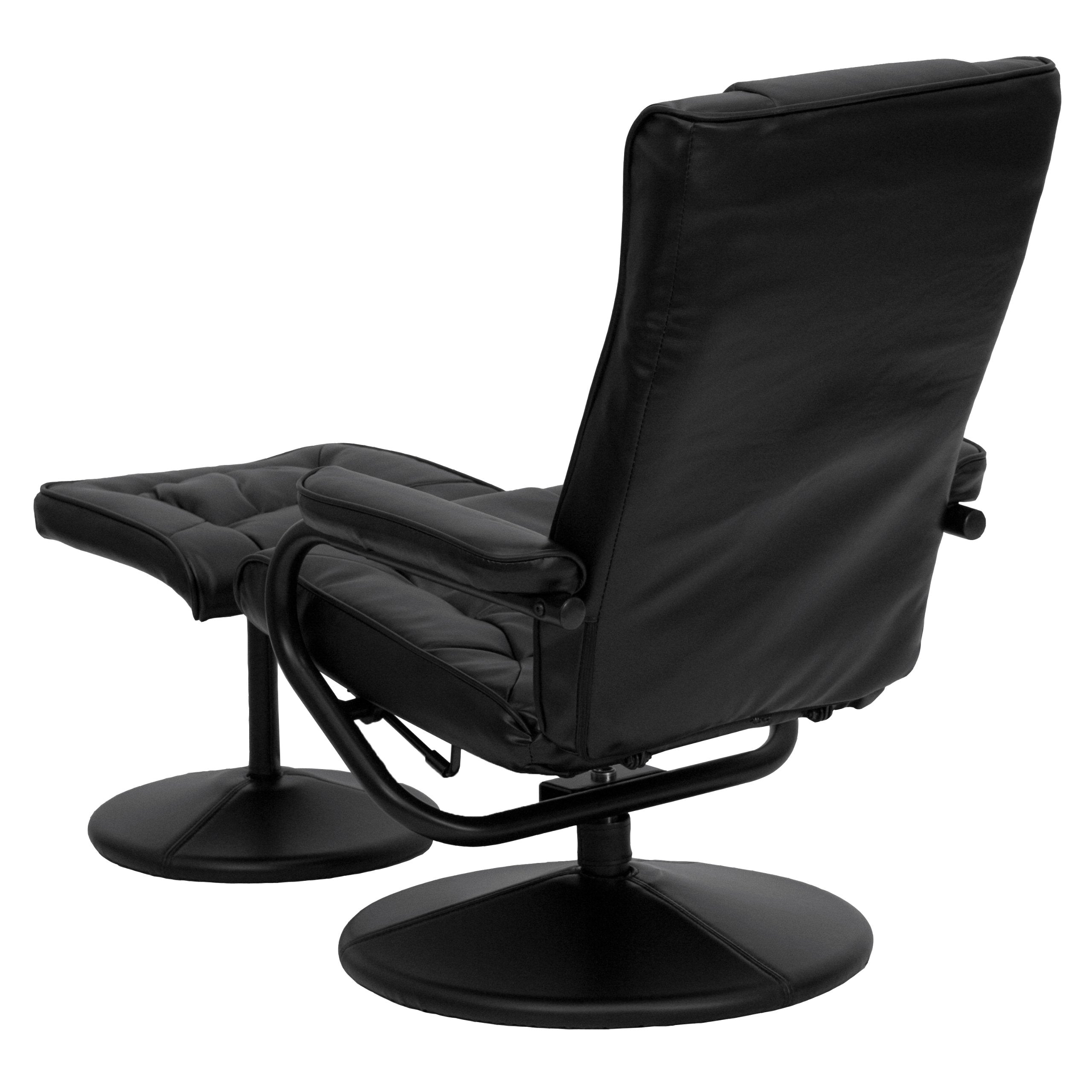 Flash Furniture Rachel Contemporary Multi-Position LeatherSoft Recliner Chair with Ottoman, 360-Degree Swivel Recliner Chair and Ottoman Set, Black