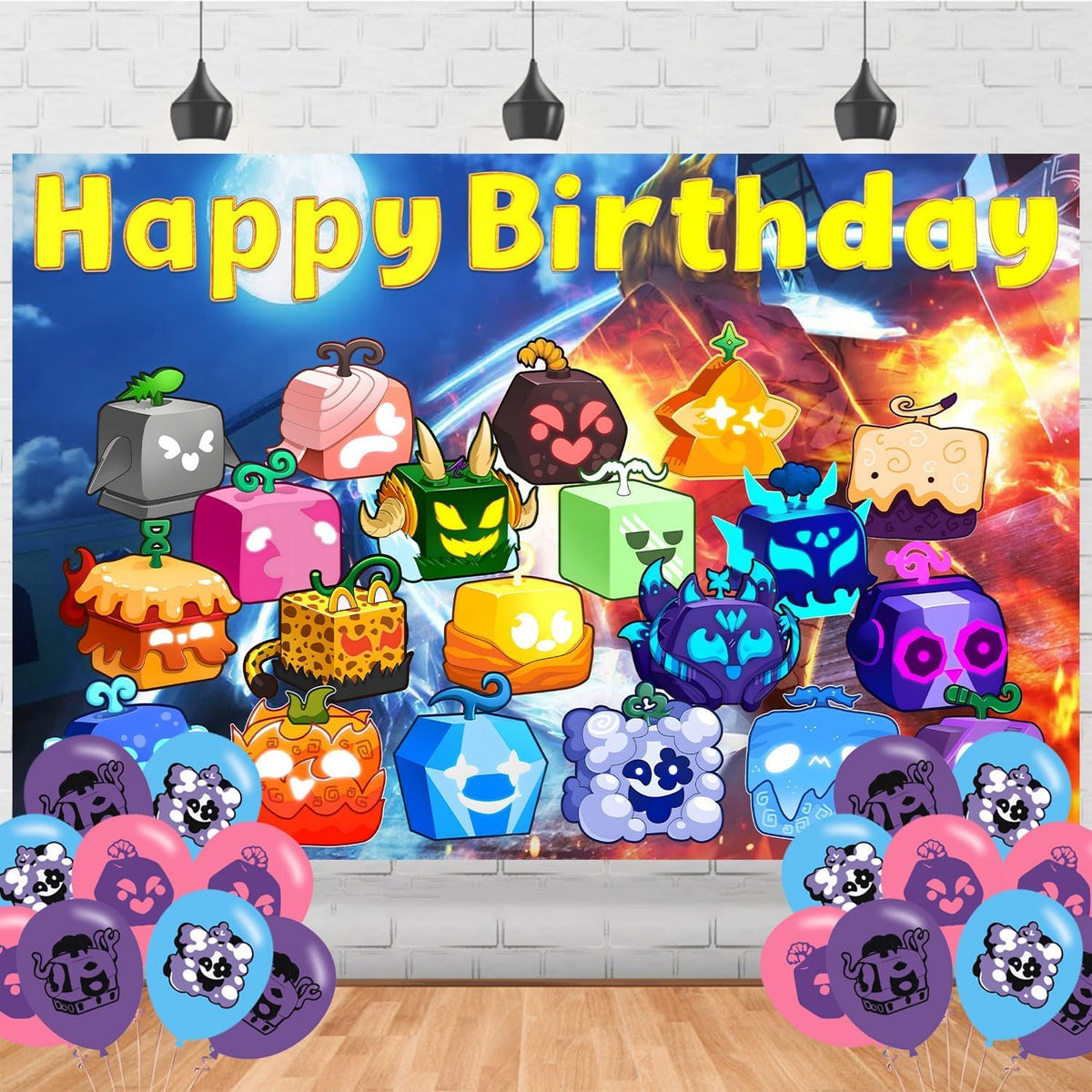 Blox Fruits Birthday Decorations,Blox Fruits Game Backdrops for Game Party Decorations Supplies,Anime Happy Birthday Banner Back