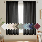 Melodieux Black Semi Sheer Curtains 45 Inch Length for Bedroom Kitchen Small Windows, Linen Look Rod Pocket Privacy Sheer Drapes