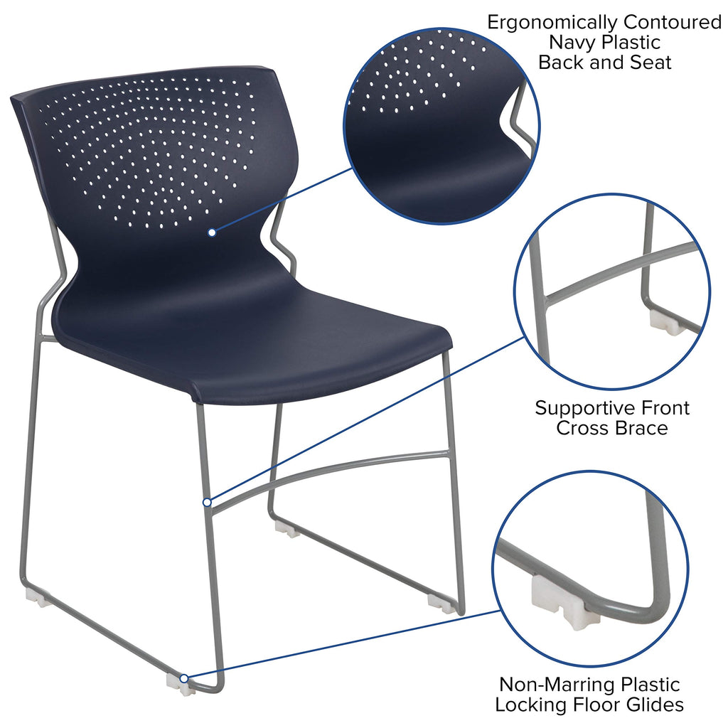 Flash Furniture Hercules Series 661 Lb. Capacity Navy Full Back Stack Chair With Gray Powder Coated Frame