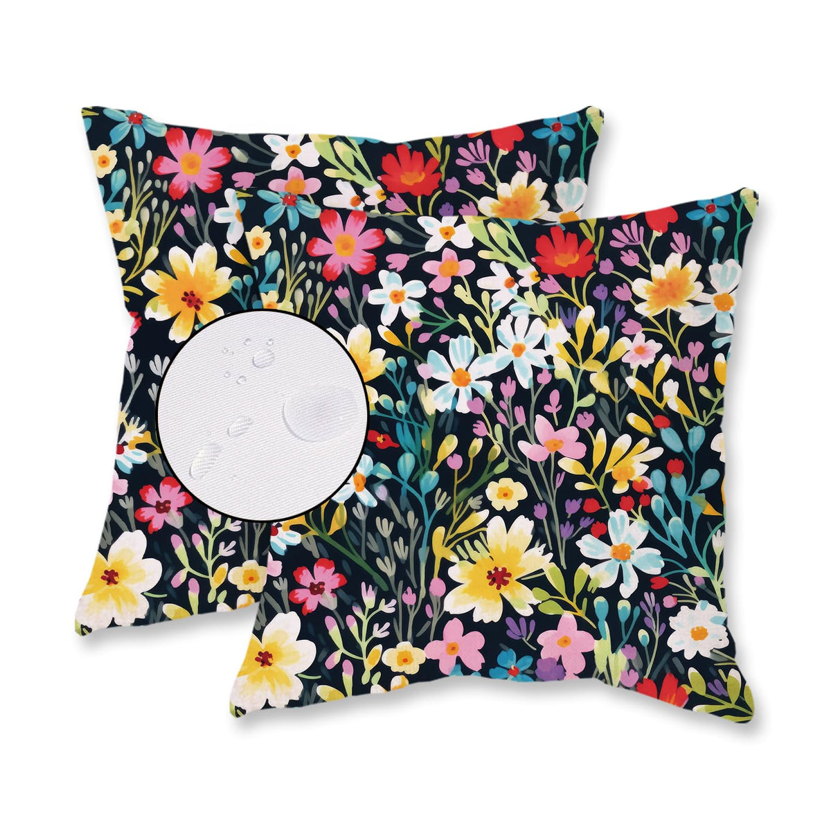 Homfreest Outdoor Floral Throw Pillow Covers 18X18 Inch Set Of 2 Black Waterproof Flowers Decorative Spring Summer Holiday Patio