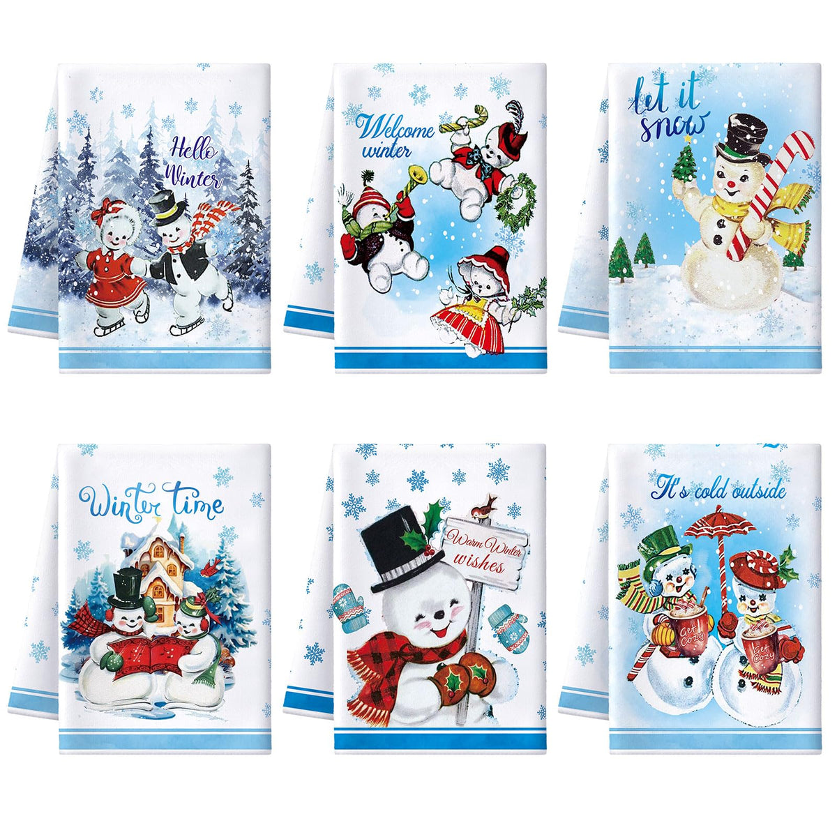 FuWeave 6 Pcs Hello Winter Kitchen Towels, Snowflake Housewarming Gift