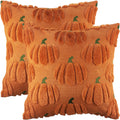 Bunliuys Pumpkin Spring Decorative Pillow Covers 18X18 Set Of 2 Throw Pillow Covers, Faux Fur Square Pillow Cover Fluffy Plush A