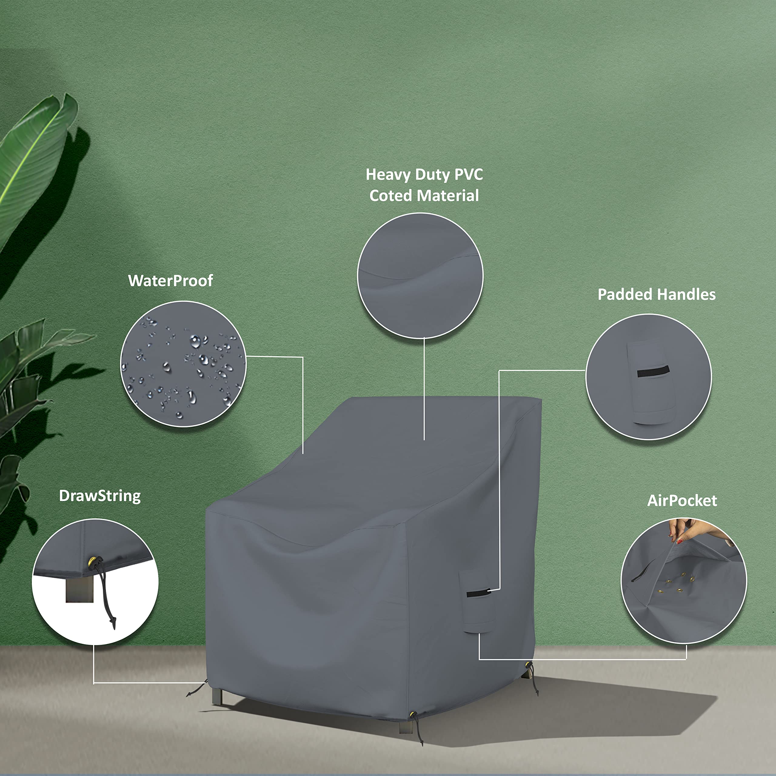 Covers & All Outdoor Chair Cover, 12 Oz Waterproof Uv & Weather Resistant Patio Furniture Sofa Cover For Outdoor Outside Seating Lawn Garden, With Air Vents & Drawstrings (36'L X 37'W X 36'H, Gray)
