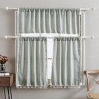 Roomtalks Sage Green Boho Kitchen Valances For Windows Rod Pocket 18’’L X 52’’W Spring Summer French Striped Modern Farmhouse Chic Tassel Curtain Valances For Bathroom Living Room