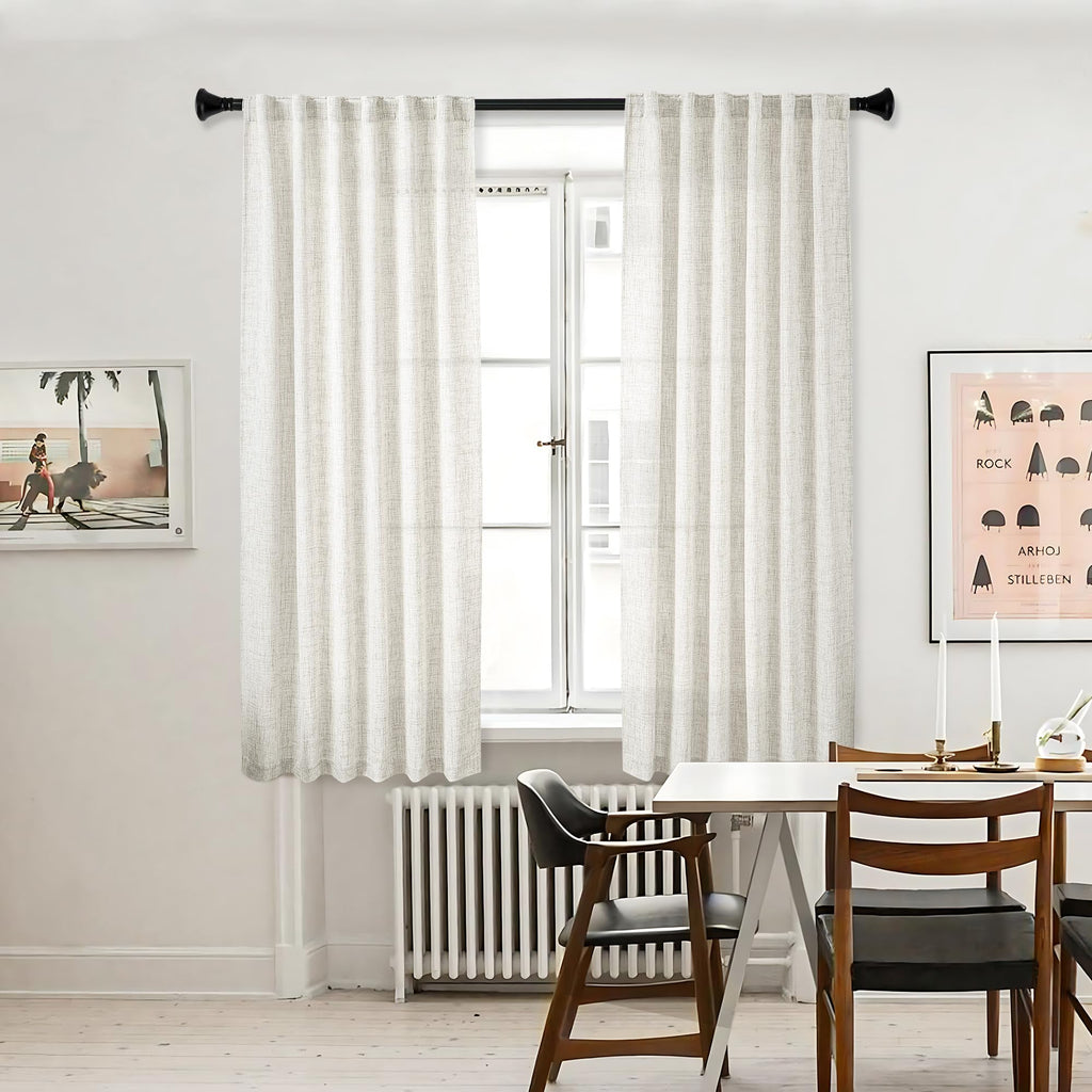 Natural Living Room Linen Textured Curtains 63 Inch Length 2 Panels Cream Farmhouse Boho Back Tab Light Filtering Semi Transpare