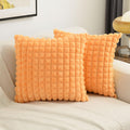 Futei Orange Decorative Throw Pillow Covers 14X14 Inch Set Of 2,Square Cushion Case,Fluffy Faux Rabbit Fur Plaid & Soft Velvet B