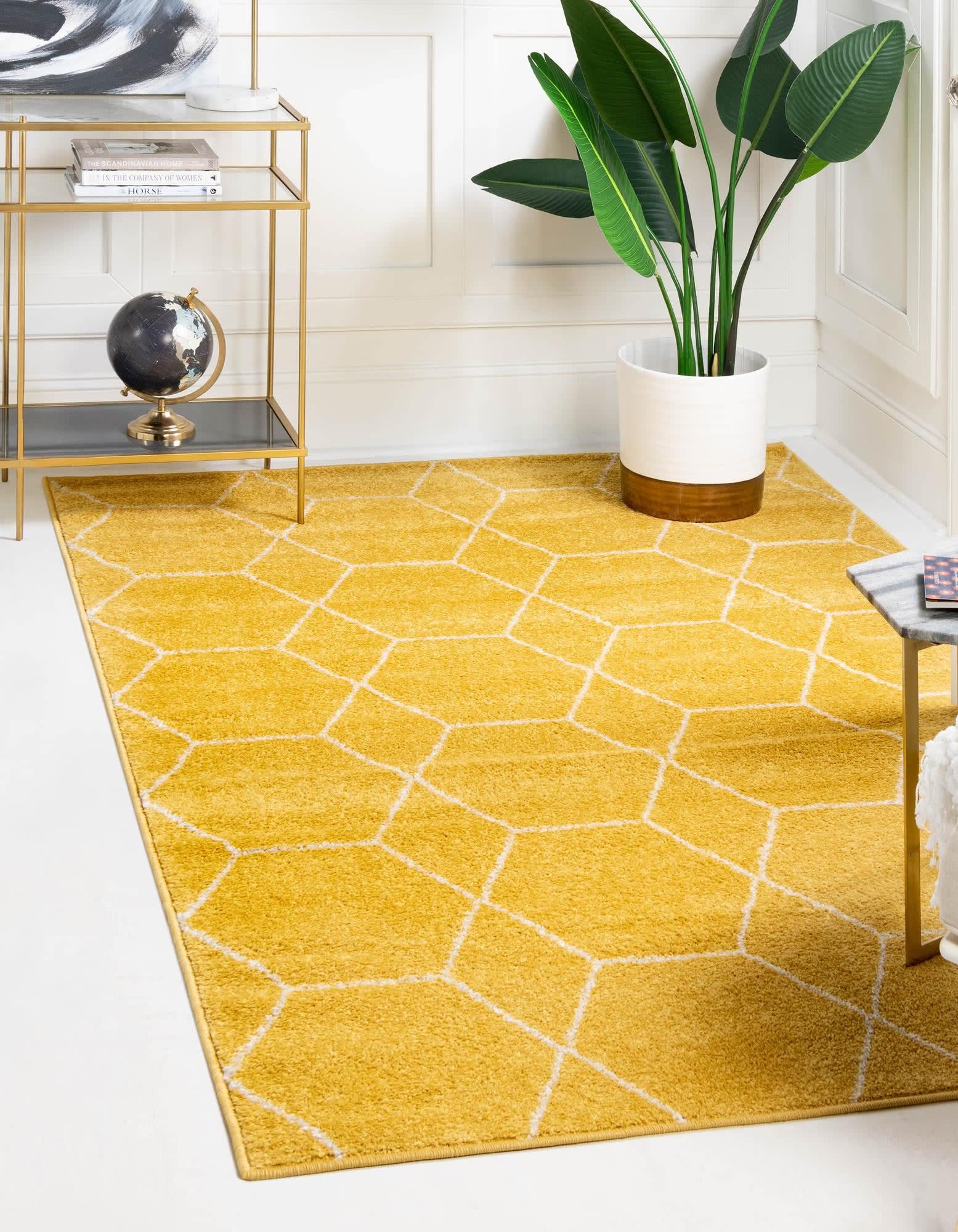 Unique Loom Trellis Frieze Collection Area Rug - Geometric (3 3 x 5 3, Yellow/ Ivory)